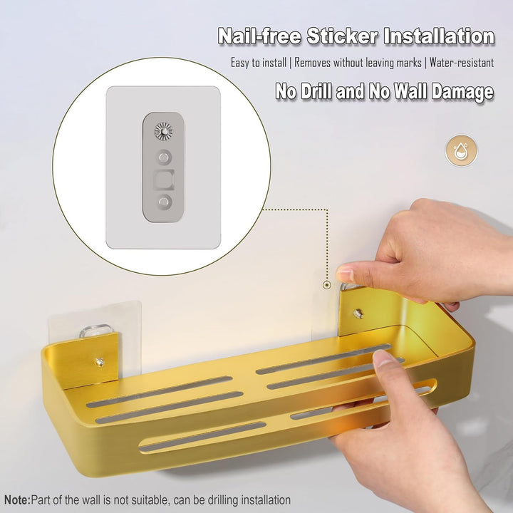 Duschablage Gold, Duschregal Ohne Bohren Dusche Regal für Badezimmer Rostfreies Shampoo Halterung Me