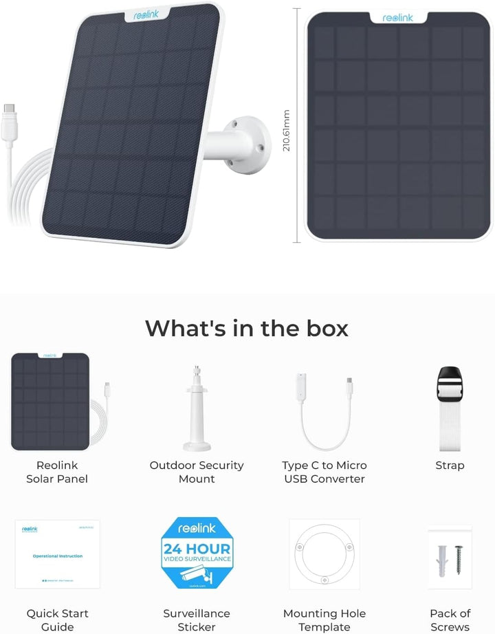 [2023 Update-Version] Reolink 6W Solarpanel für Akku Überwachungskamera Aussen, USB Schnittstelle, S