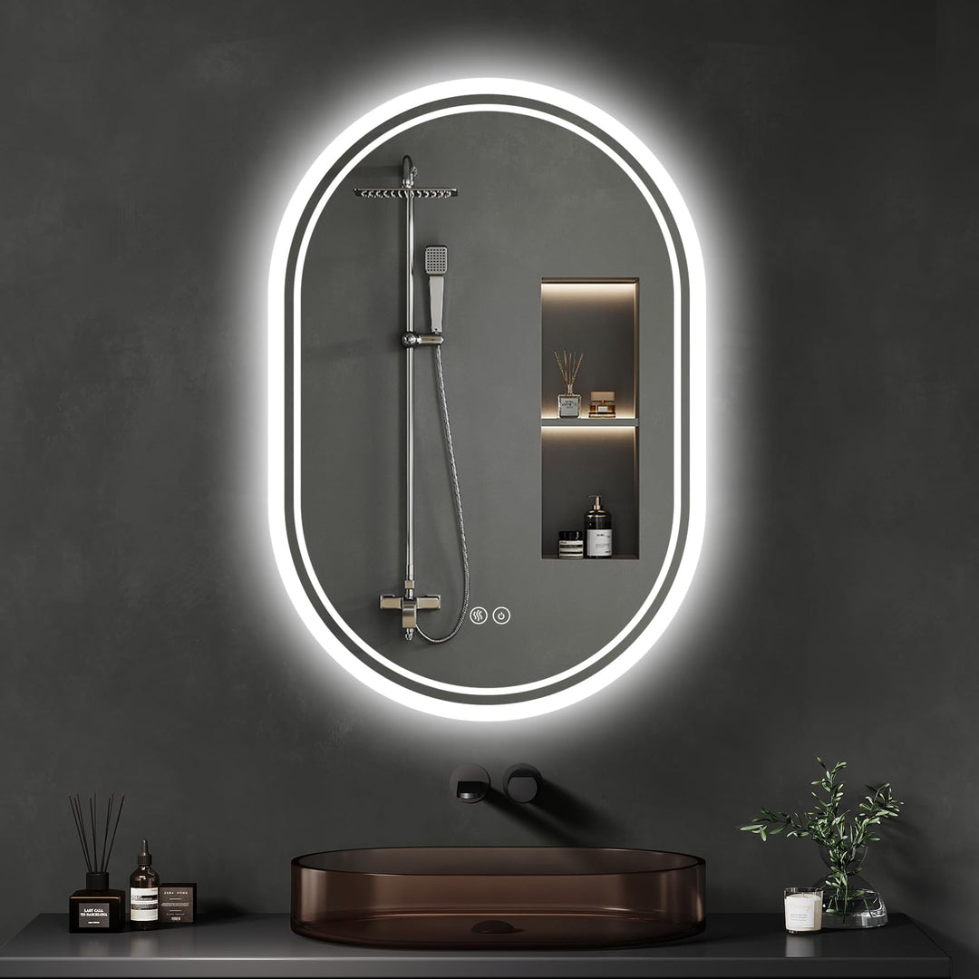 Badspiegel mit Beleuchtung 50x70cm: LED-Badezimmerspiegel Oval Badezimmer Spiegel mit Beschlagfrei,