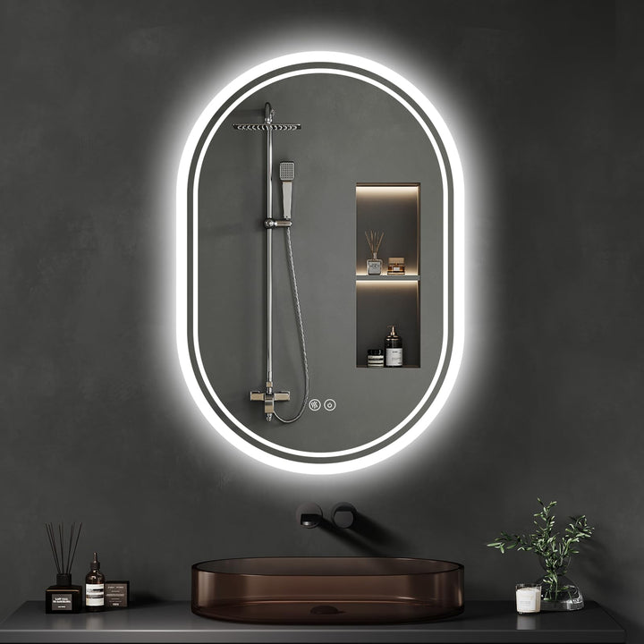 Badspiegel mit Beleuchtung 50x70cm: LED-Badezimmerspiegel Oval Badezimmer Spiegel mit Beschlagfrei,