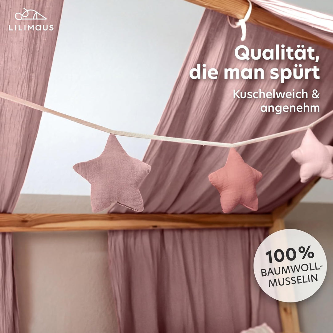 LILIMAUS Sternen Wimpelkette Stoff [in 12 Farben] Wimpelkette Kinderzimmer - 100% Baumwolle Handmade