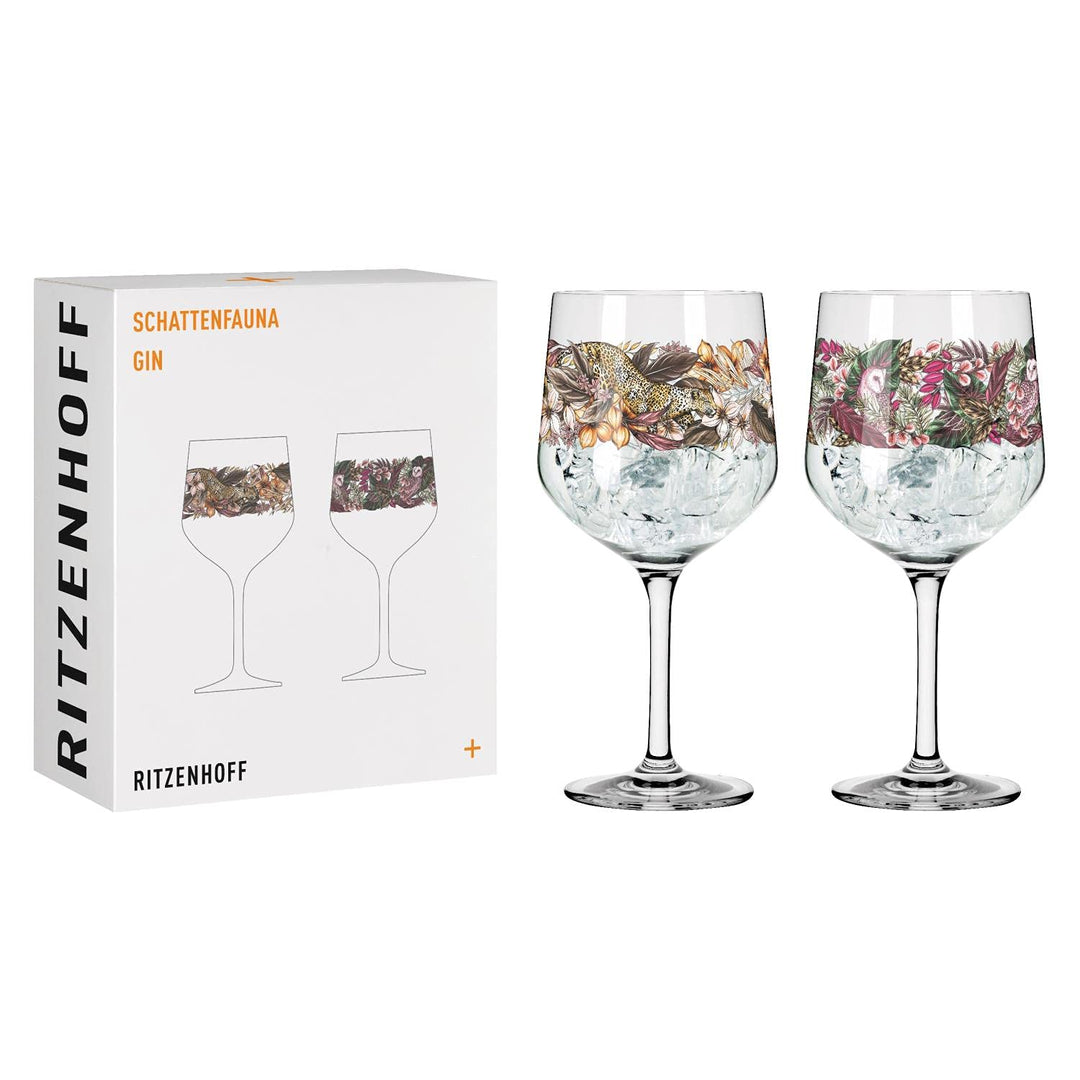 Ritzenhoff 3691002 Gin-Glas 700 ml - Serie Schattenfauna Set Nr. 2 – 2 Stück, Leopard &amp; Eule – Made