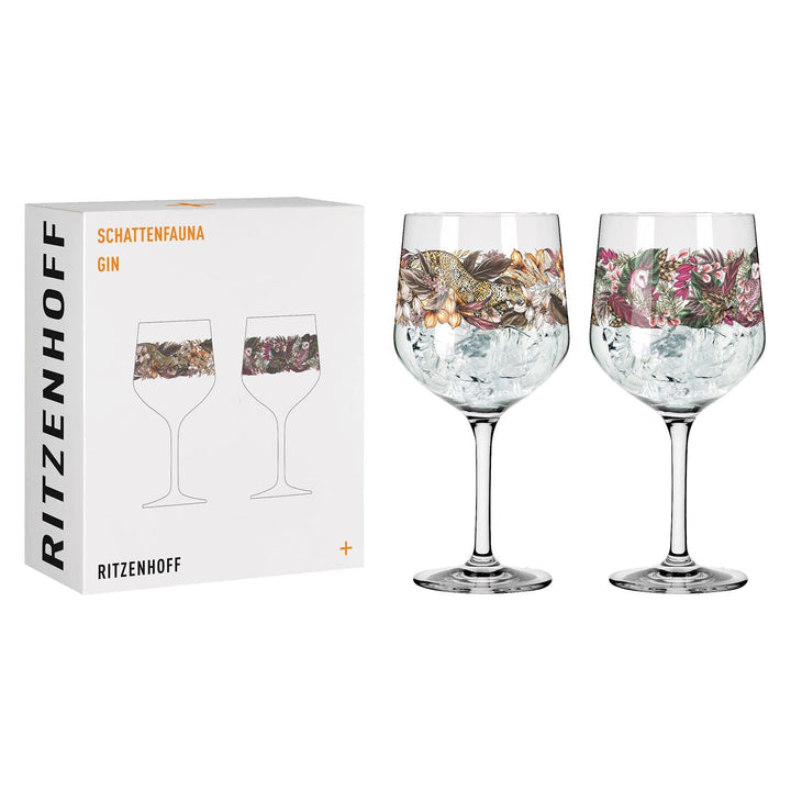 Ritzenhoff 3691002 Gin-Glas 700 ml - Serie Schattenfauna Set Nr. 2 – 2 Stück, Leopard &amp; Eule – Made