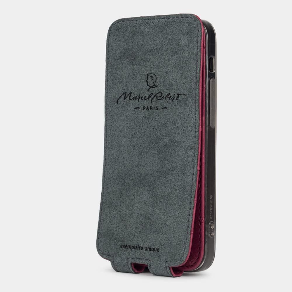 Marcel Robert - Handytasche für iPhone 13 MINI - Patentiertes Modell - hergestellt aus echten Straus
