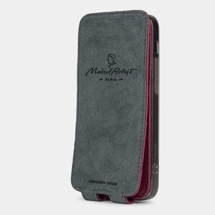 Marcel Robert - Handytasche für iPhone 13 MINI - Patentiertes Modell - hergestellt aus echten Straus