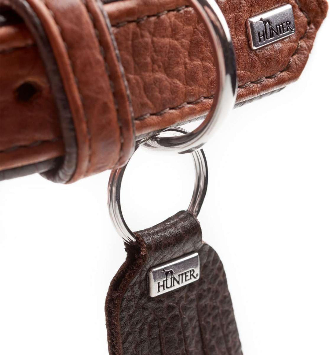 HUNTER CODY Hundehalsband, Leder, rustikal, weich, 50 (S-M), dunkelbraun/cognac Dunkelbraun 50 (S-M)