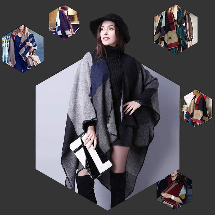 Lifetooler Frauen Poncho Damen Open Front Winterstrickjacke Lady Wendeumhang Bedruckte übergrosse Um