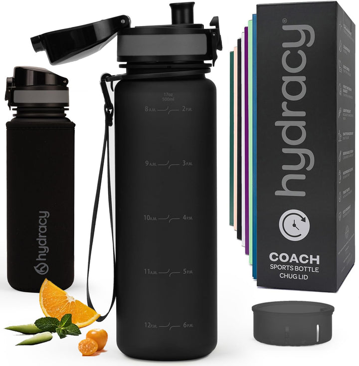 Hydracy Trinkflasche mit Fruchteinsatz - 500ml Wasserflasche - BPA-freie Trinkflasche mit Zeitmarkie