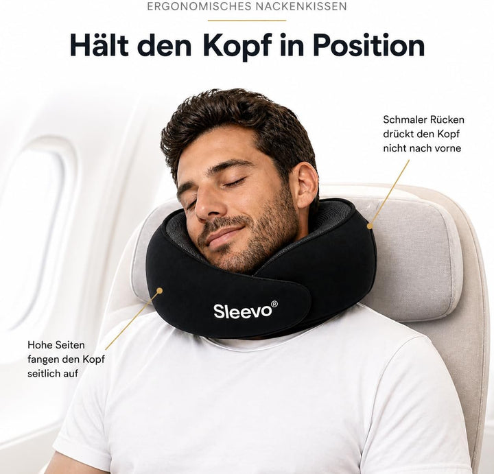 Pro Nackenkissen mit Kapuze &amp; Memory Foam für Flugzeug &amp; Reise – Ergonomisches Nackenhörnchen, Schla