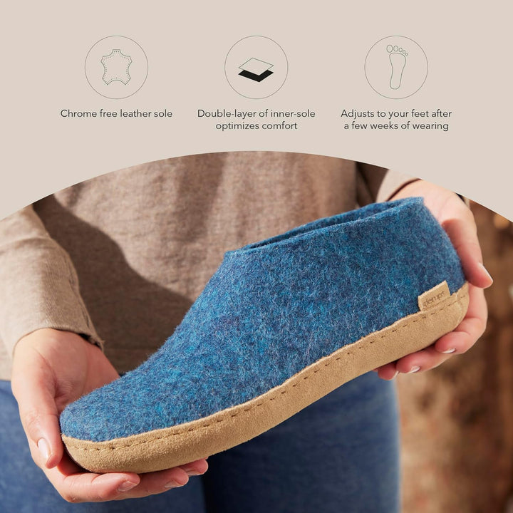 GLERUPS Hallenschuhe Damen & Herren | Unisex Wollpantoffeln mit Ledersohle 35 EU Petrol, 35 EU Petro