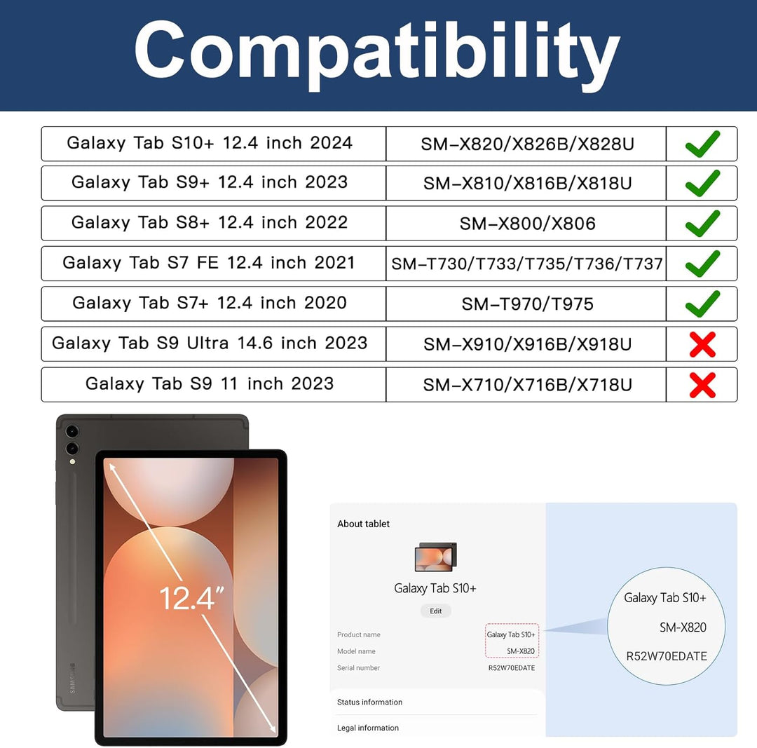 BRAECN Samsung Galaxy Tab S9 FE+/S9+/S8+/S7 FE/S7+ Hülle 12.4 Zoll, Robuste Stossfeste Schutzhülle m