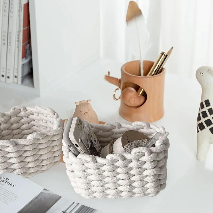 2 Stück Burr Basket 20 x 15 x 12 cm Häkelkorb Quadrat Aufbewahrungskorb Klein Organizer Korb Aufbewa
