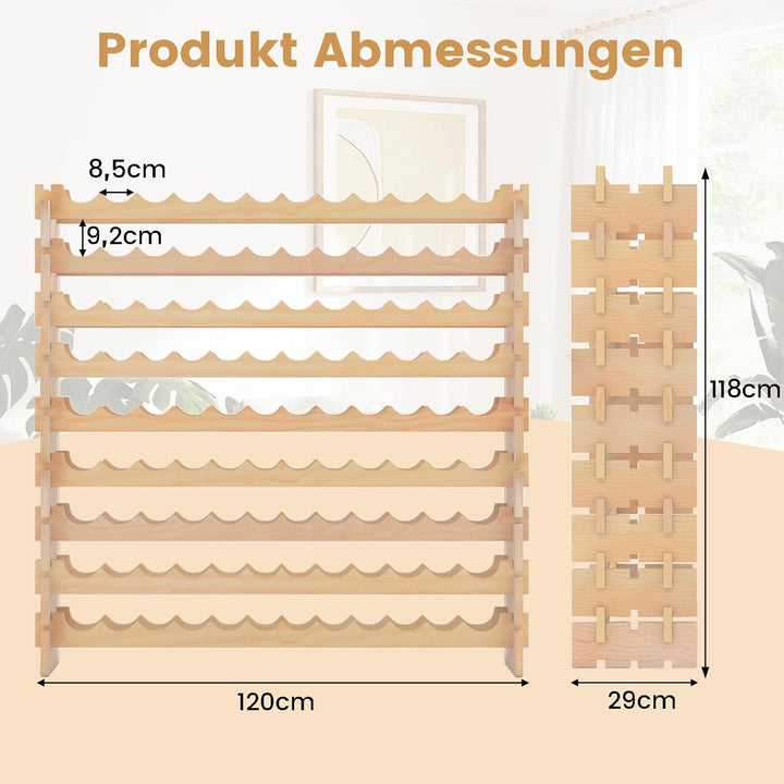 COSTWAY Weinregal Holz stapelbar, Flaschenregal für 108 Flaschen, Weinständer mit 9 Ebenen, Holzrega