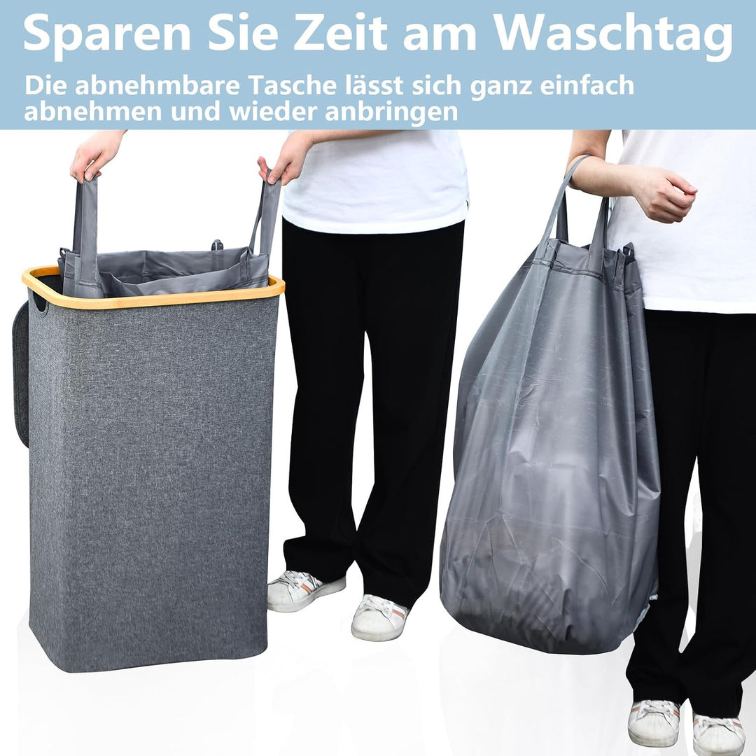ROSOS Wäschekorb mit Deckel, 102L Faltbarer Wäschekorb mit Herausnehmbaren Wäschesack, Wasserdichter