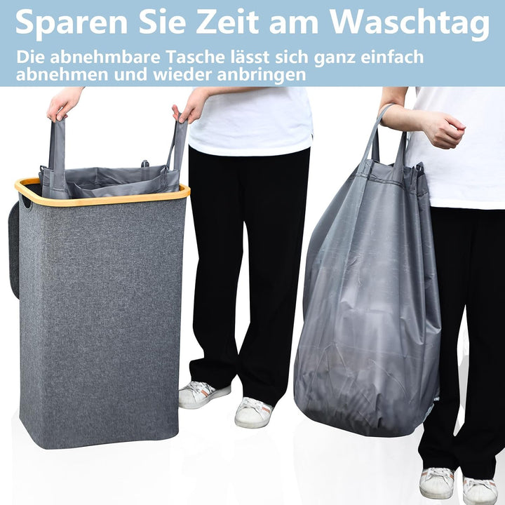 ROSOS Wäschekorb mit Deckel, 102L Faltbarer Wäschekorb mit Herausnehmbaren Wäschesack, Wasserdichter