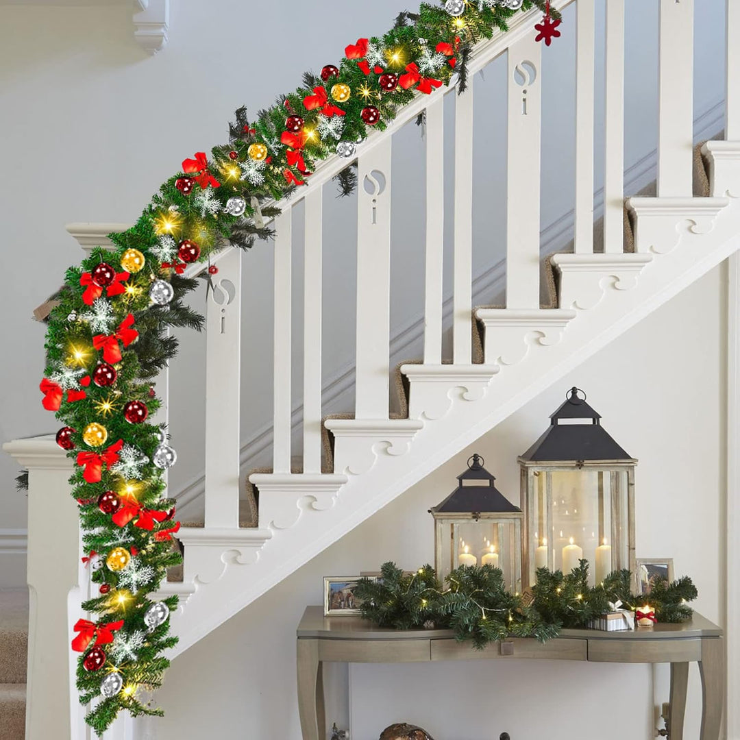 Yakimz Weihnachtsgirlande Künstliche, 5m mit 100 LEDs Warmweiss Lichterketten, inkl.Deko, Weihnachts
