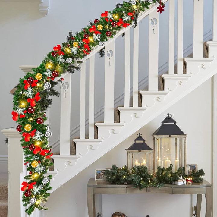 Yakimz Weihnachtsgirlande Künstliche, 5m mit 100 LEDs Warmweiss Lichterketten, inkl.Deko, Weihnachts
