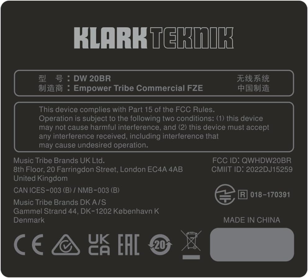 Klark Teknik AIR LINK DW 20BR Bluetooth Wireless Stereo Receiver für High-Performance Stereo Audio B