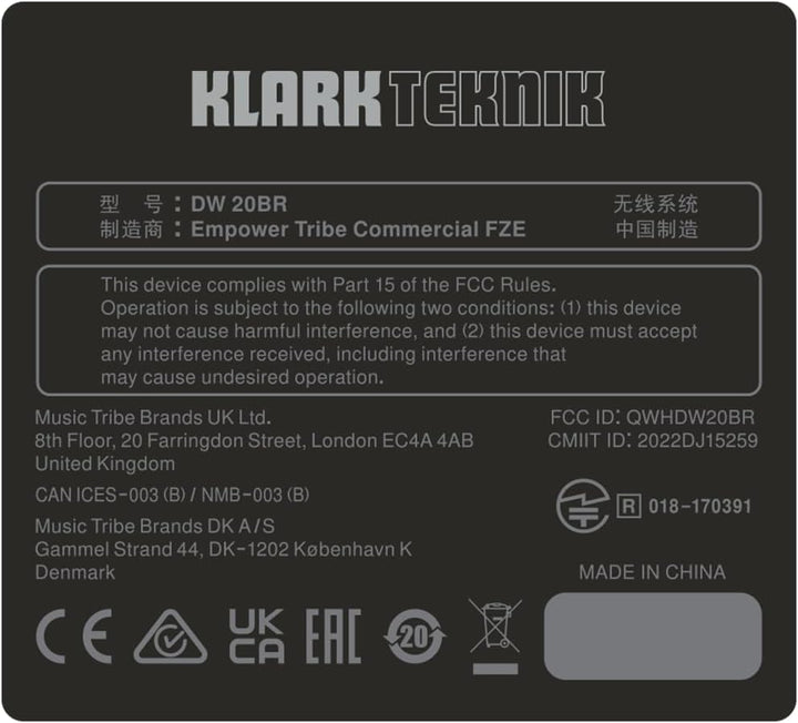 Klark Teknik AIR LINK DW 20BR Bluetooth Wireless Stereo Receiver für High-Performance Stereo Audio B