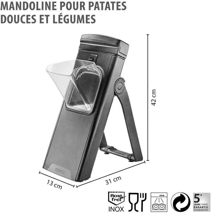 GEFU All-in-One Gemüsehobel | Für Süsskartoffeln, Gemüse & Obst bis Ø 8 cm | Mit Auffangbehälter, ve