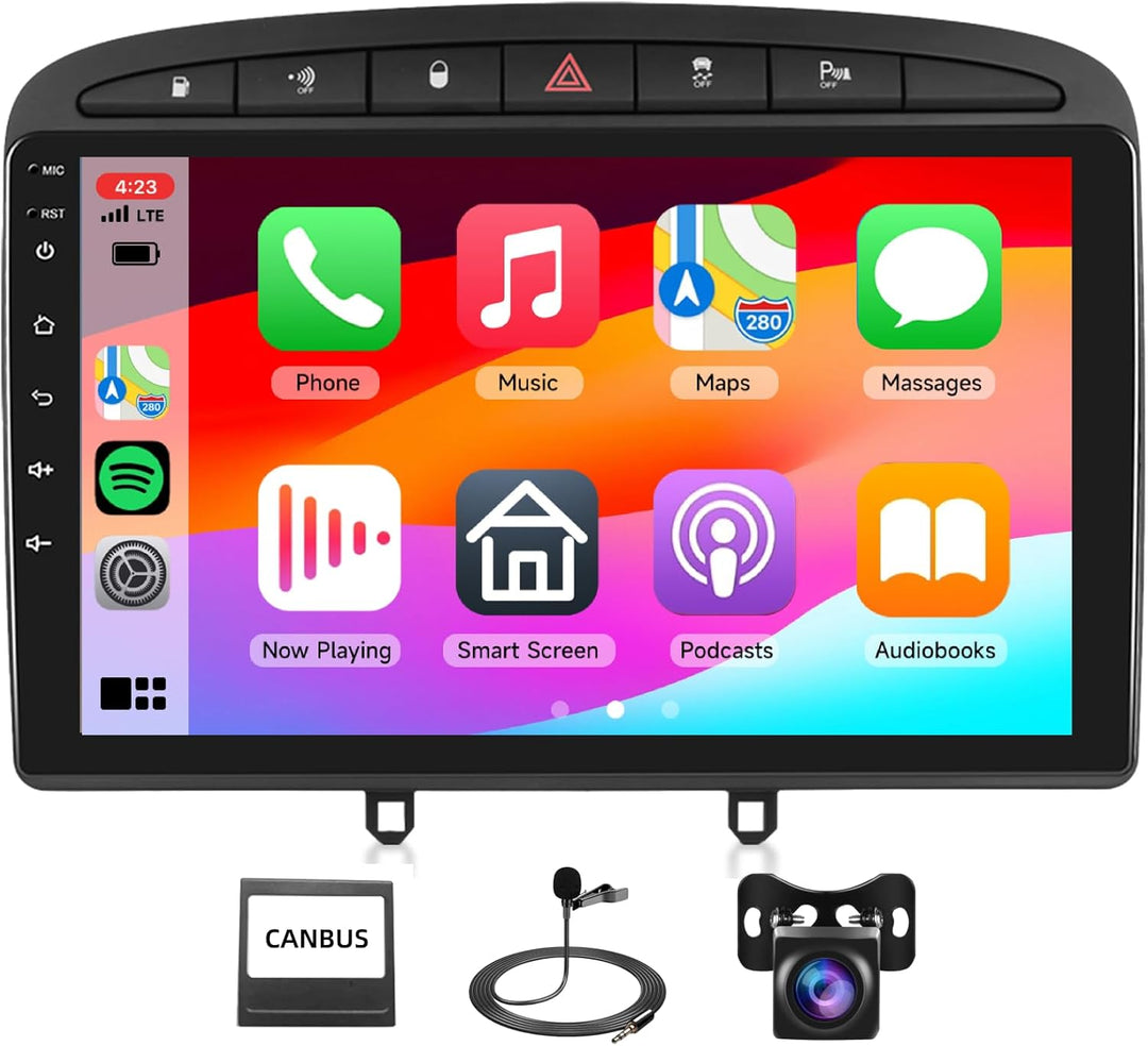 Podofo Carplay Autoradio Navi für Peugeot 308/408 2007-2013, Android 2G+64G HiFi, 9" Touchscreen And