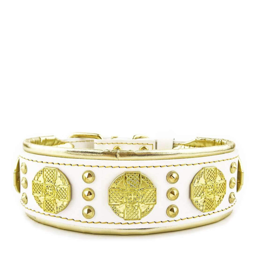 Bestia Maximus Weiss Echtleder Hundehalsband für grosse Hunde. 100% Leder. Weich gepolstert. 6,3 cm