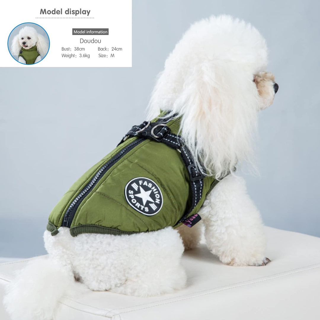 Hundejacke Winterweste Mit Geschirr, Wasserdichter Hundemantel für Kleine Hunde, Maschinen Waschbar,