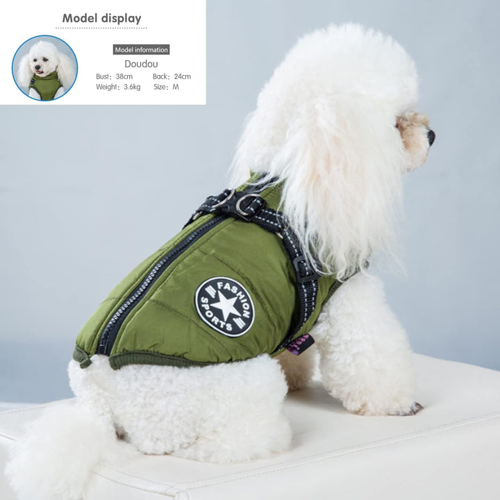 Hundejacke Winterweste Mit Geschirr, Wasserdichter Hundemantel für Kleine Hunde, Maschinen Waschbar,