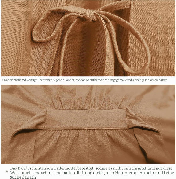 COLORFULLEAF 100% Baumwolle Bademantel Damen Kurz Morgenmantel Leicht Knielang Kimono Saunamantel Na