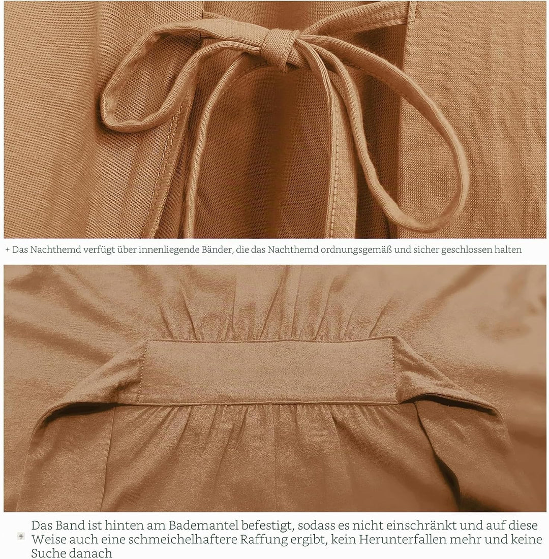 COLORFULLEAF 100% Baumwolle Bademantel Damen Kurz Morgenmantel Leicht Knielang Kimono Saunamantel Na
