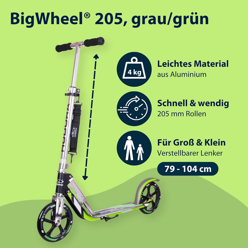 HUDORA BigWheel 205 Scooter - Tretroller für Kinder und Erwachsene - Roller ab 6 Jahre - Cityroller