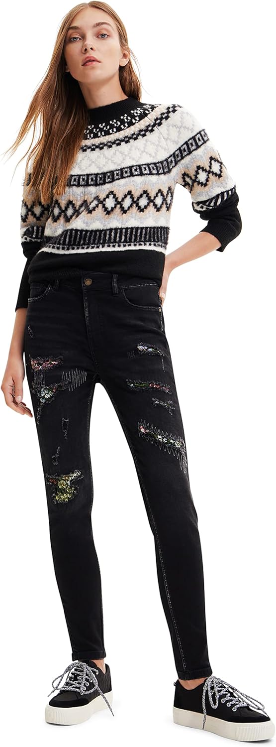 Desigual Damen Jeans 34 Schwarz, 34 Schwarz