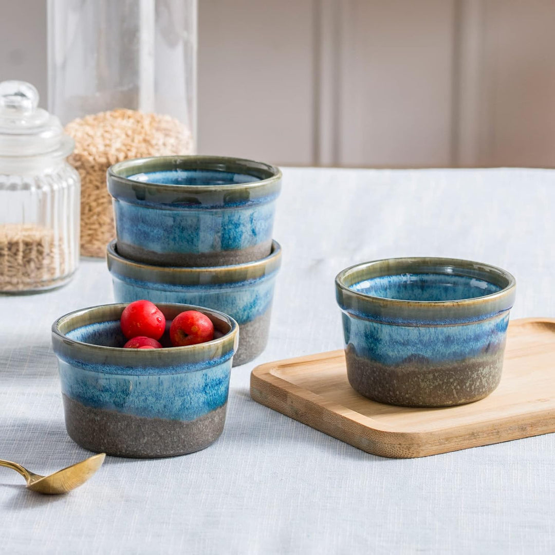 240mL Soufflé Förmchen, 4 Stück Creme Brulee Schälchen, Pastetenform, Kleine Auflaufformen Eignet Si