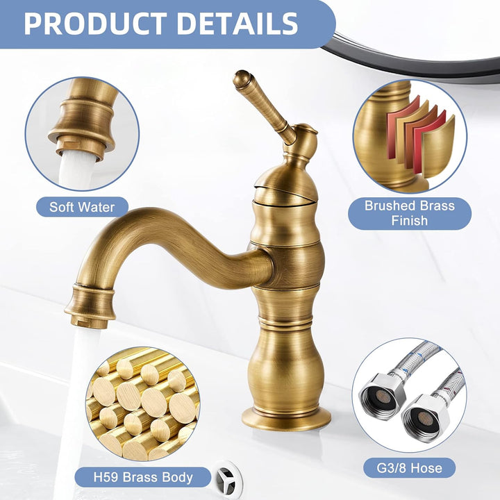 kisimixer Wasserhahn Bad Antik Bronze, 360° Schwenkbar Armatur Waschbecken für Bad, Einhebel Mischba