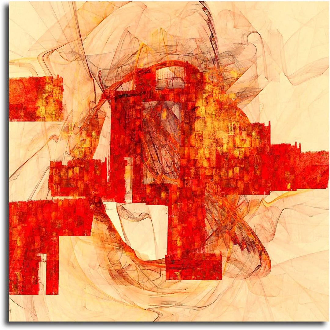 Paul Sinus Art Feurig Impulsiv Rotes Abstraktes Bild auf Leinwand Abstrakt107- dekorativer Einteiler