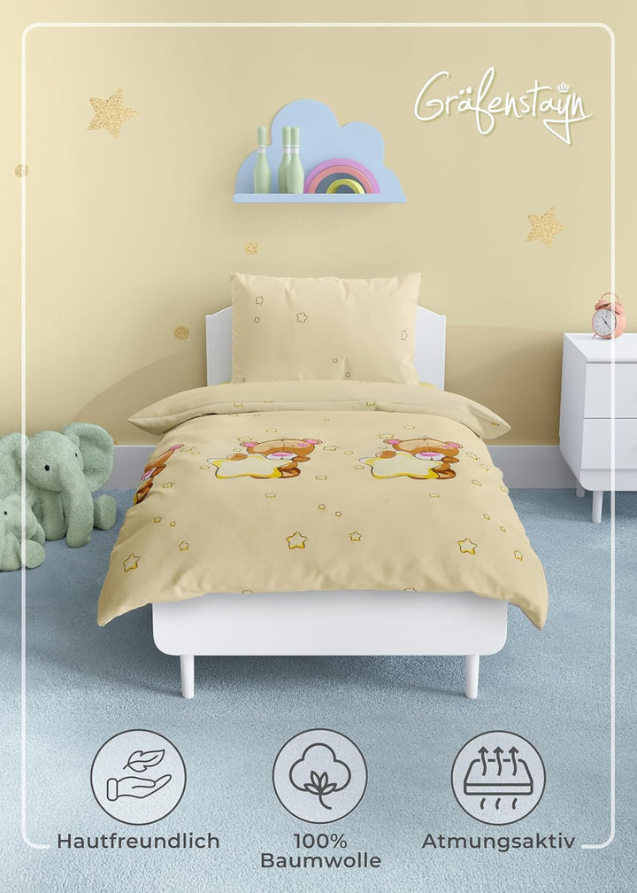 Gräfenstayn® 2-tlg. Kinderbettwäsche Set mit Tiermotiv und integriertem Reissverschluss - aus 100% B