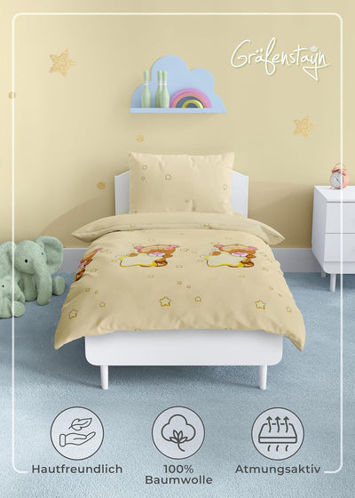 Gräfenstayn® 2-tlg. Kinderbettwäsche Set mit Tiermotiv und integriertem Reissverschluss - aus 100% B