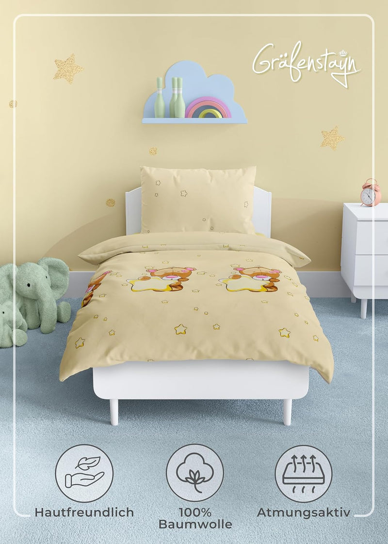 Gräfenstayn® 2-tlg. Kinderbettwäsche Set mit Tiermotiv und integriertem Reissverschluss - aus 100% B