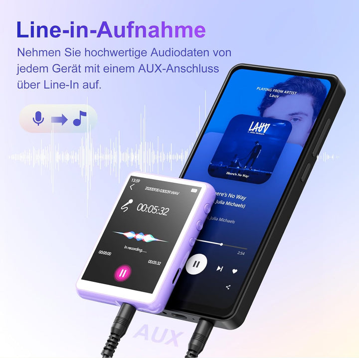MECHEN Bluetooth 5.3 MP3 Player mit Touchscreen, 64GB MP3-Player mit Lautsprecher, HiFi-Ton, FM-Radi