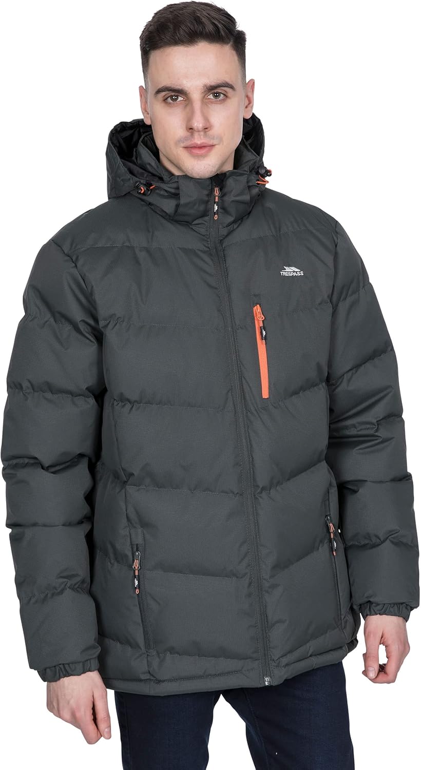 Trespass Herren Blustery Warme Gepolsterte Wasserdichte Regenjacke Mit Abnehmbarer Kapuze XXS Ash, X