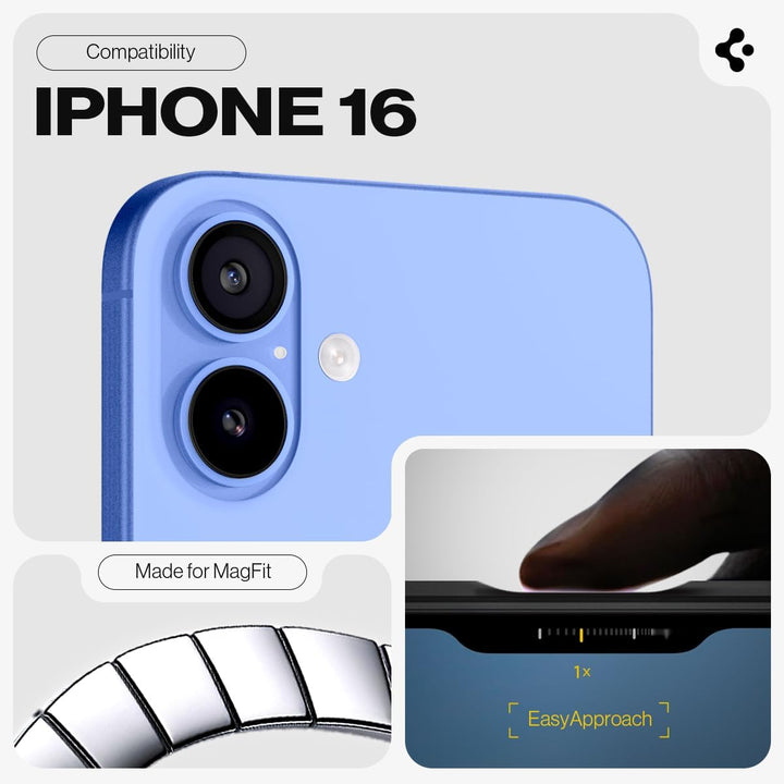 Spigen Tough Armor (AI) MagFit Hülle für iPhone 16, Kompatibel mit MagSafe Zubehör -Gunmetal Gunmeta