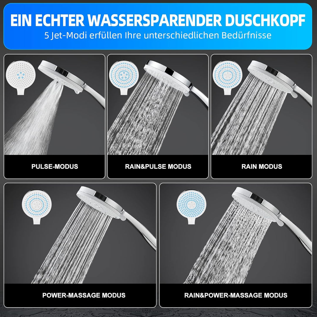 Cobbe Duschkopf Wassersparend 5 Strahlarten, Sparduschkopf für Bad und Aussenbereich(Wassersparend D