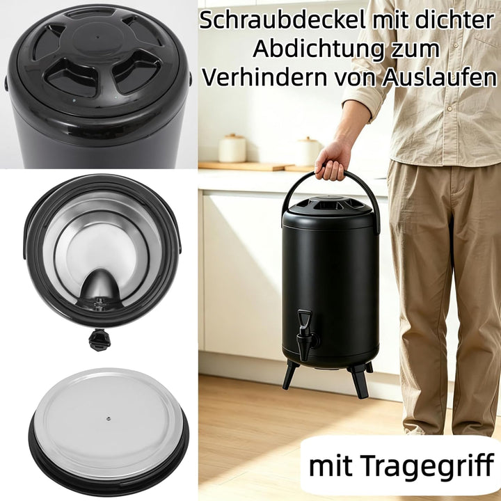 10L Isolierter Getränkespender Edelstahl mit Zapfhahn Gastro Transport Thermobehälter für Heisse&amp;Kal