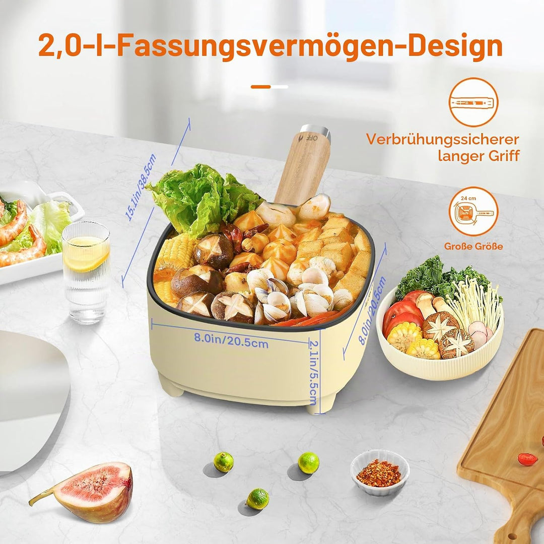 Audecook Elektrischer Topf, 2 l, Antihaft-Keramikglasur, Bratpfanne, 20,3 cm, multifunktionale elekt