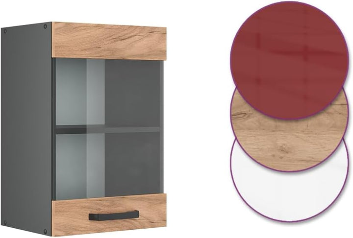 Vicco Küchenschrank Glas R-Line, Goldkraft Eiche/Anthrazit, 40 cm Goldkraft Eiche Hängeglasschrank 4