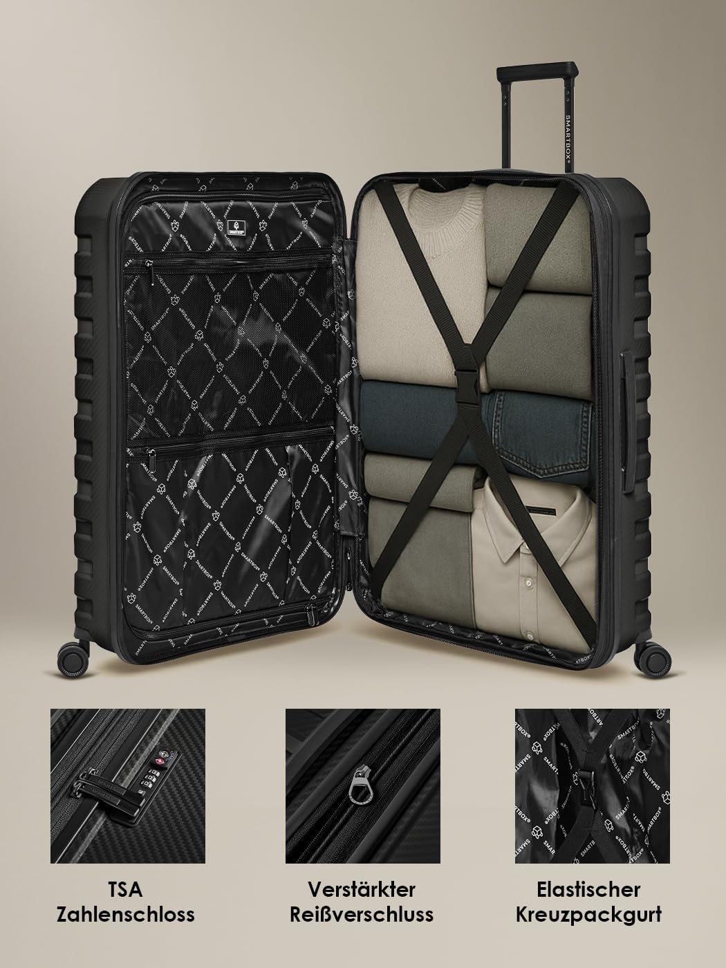 SMARTBOX Hartschalen Check-in Koffer | Grosser XL Trolley 52 x 33x 76 cm von 111 auf 120 Liter erwei