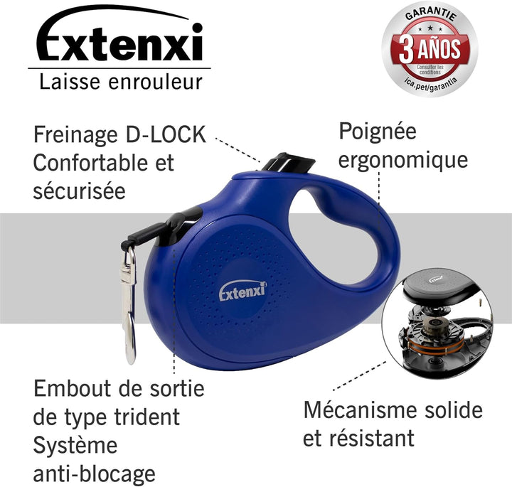 Hundeleine mit Aufrollfunktion – einziehbare Leine für Hunde, blau bis 15 kg – Länge 5 m, Grösse S,