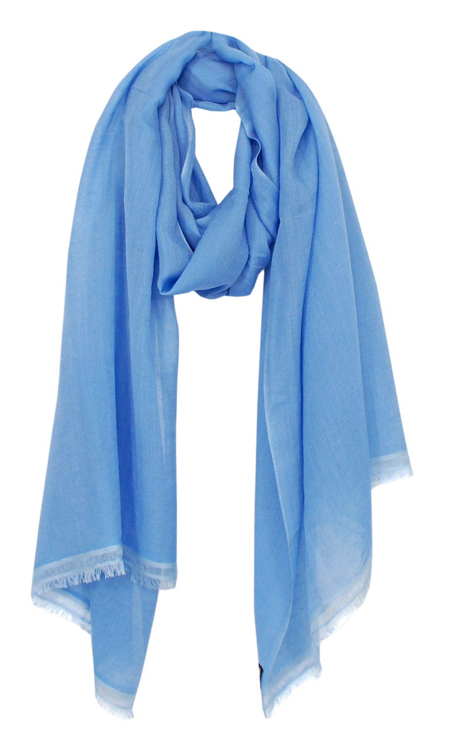 Bovari Pashmina Kaschmir Schal Damen - 70% Kaschmir 30% Seide - extra leicht - 200 x 70 cm Blau (Lit