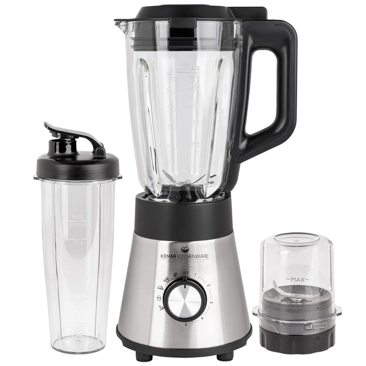 KeMar Standmixer 2-in-1 Edelstahl silber - 1,5l Glasbehälter 5 Programme 1000W abnehmbare Klinge - S