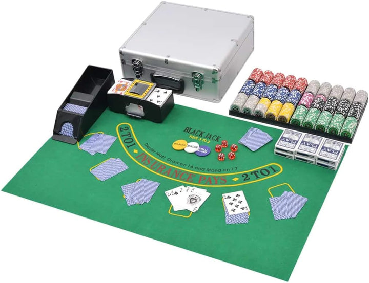 Kombiniertes Poker/Blackjack Set mit 600 Laserchips Pokerset Aluminiumkoffer Mehrfarbig 38 x 36 x 15